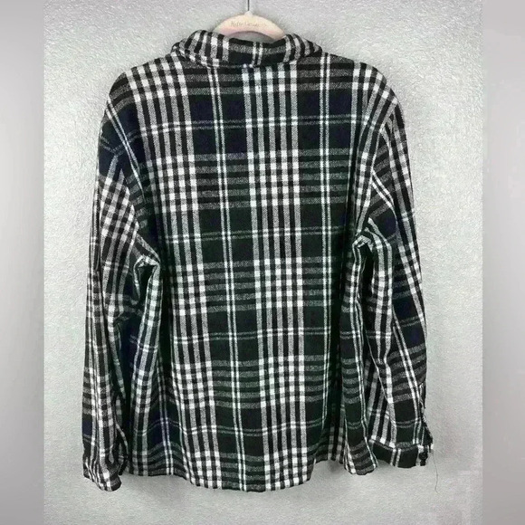 RELIGION Plaid Button Up Womens XL Black/White Long Sleeve Front Pocket Patch - Picture 7 of 10